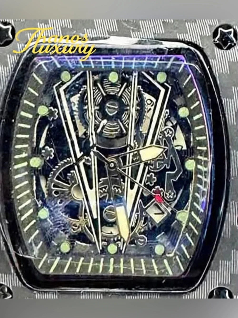 Men's Black Carbon-Patterned Watch (MYSTERY FREEBIE)